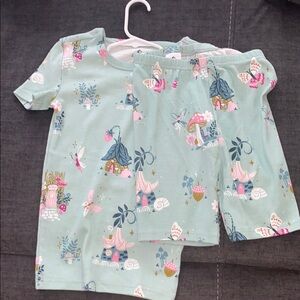 Kids Pajamas Set - Green with Pink and White Accents